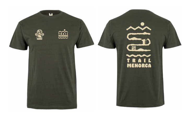 Camiseta caqui 100% algodón con diseño" Trail Menorca" para hombre