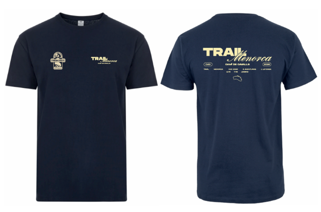 Camiseta azul 100% algodón con diseño "Menorca 2026" para mujer